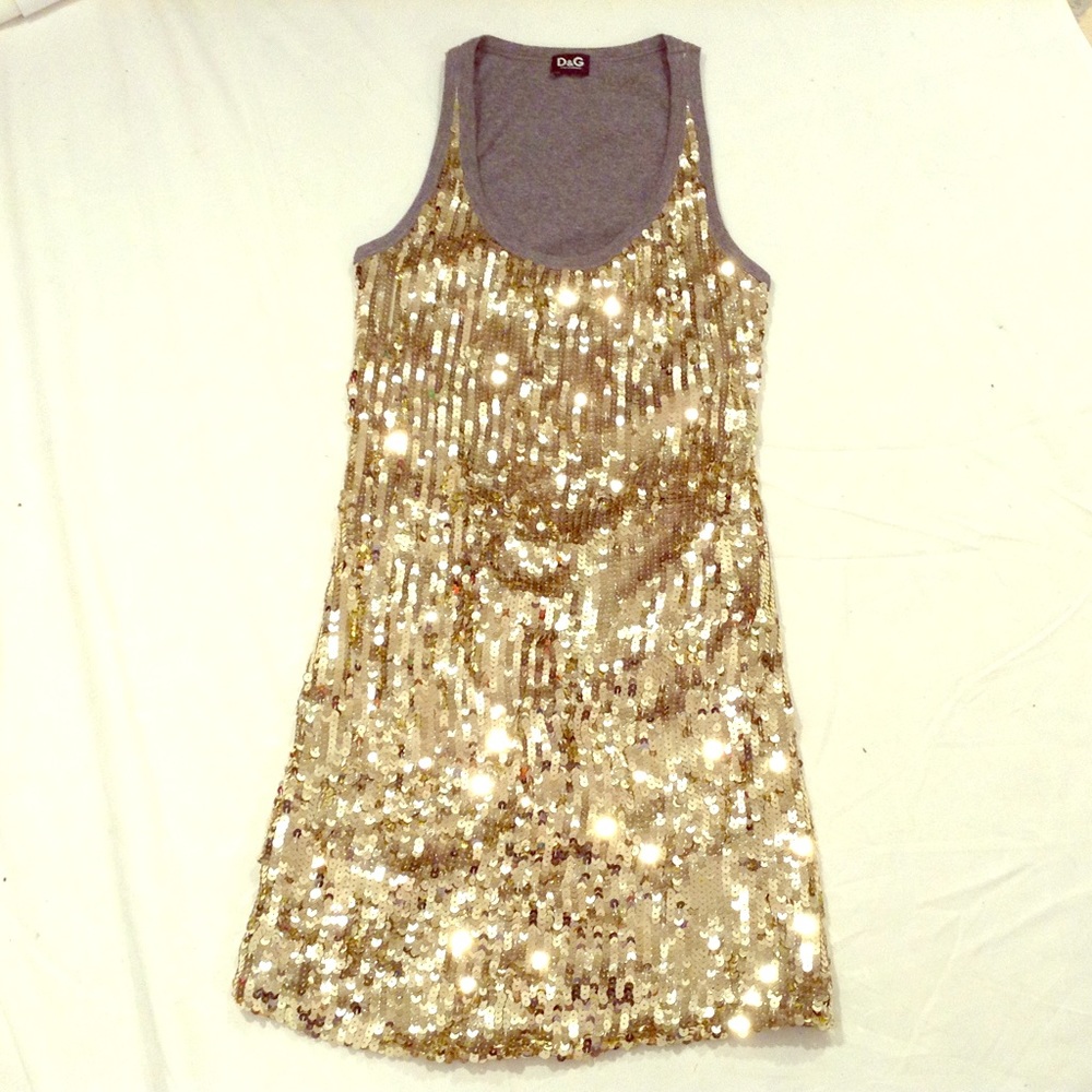 D&G Dolce & Gabbana Gold Sequin Tank Top Dress